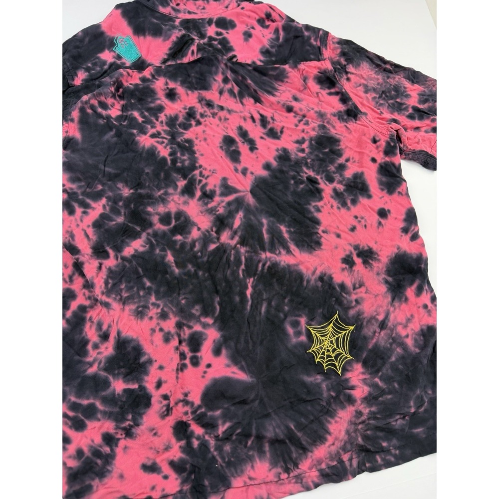 Disney Mickey Mouse Tie Dye Button Up Shirt Pink Black Size Large - Picture 7 of 12